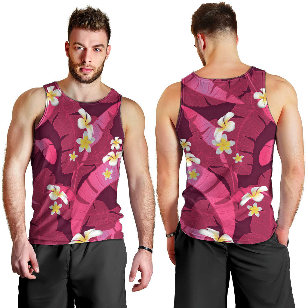 Pink Banana Leaf Hawaii Men Tank Top Lau Maia Plumeria Tropical Summer Vibes LT14 - Polynesian Pride