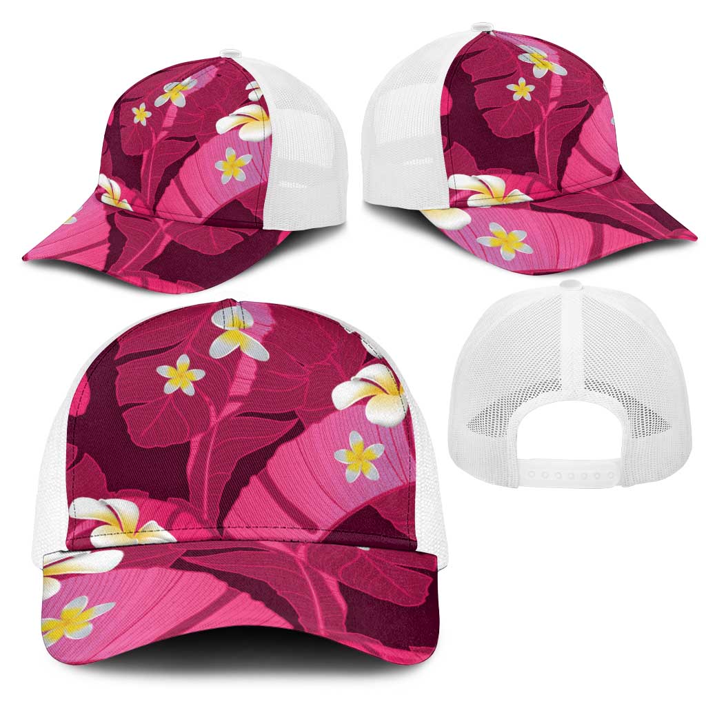 Pink Banana Leaf Hawaii Mesh Trucker Cap Lau Maia Plumeria Tropical Summer Vibes LT14 - Polynesian Pride