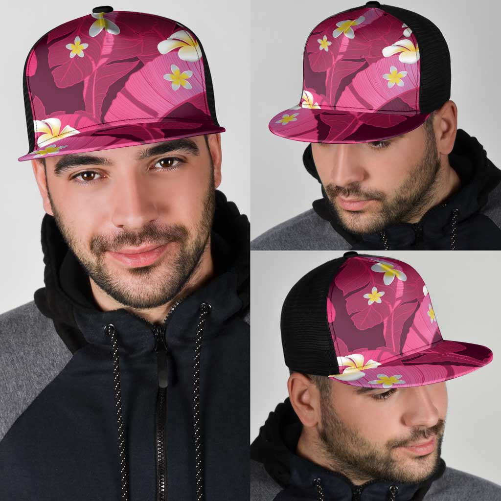 Pink Banana Leaf Hawaii Mesh Trucker Cap Lau Maia Plumeria Tropical Summer Vibes LT14 - Polynesian Pride