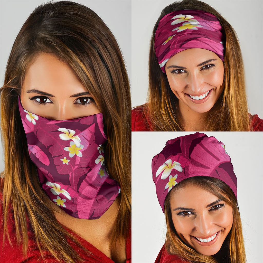 Pink Banana Leaf Hawaii Neck Gaiter Lau Maia Plumeria Tropical Summer Vibes LT14 - Polynesian Pride