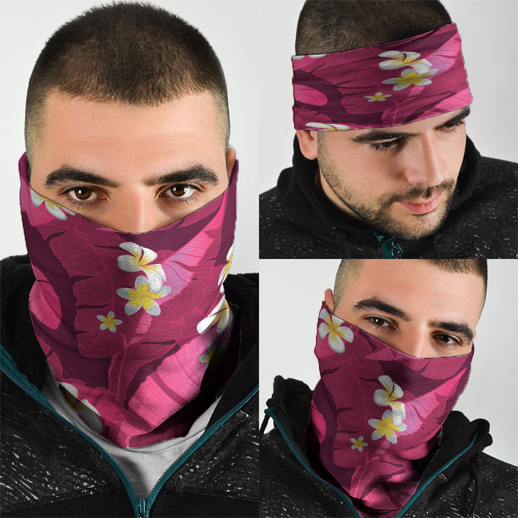 Pink Banana Leaf Hawaii Neck Gaiter Lau Maia Plumeria Tropical Summer Vibes LT14 - Polynesian Pride