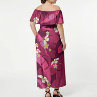 Pink Banana Leaf Hawaii Off Shoulder Maxi Dress Lau Maia Plumeria Tropical Summer Vibes LT14 - Polynesian Pride