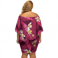 Pink Banana Leaf Hawaii Off Shoulder Short Dress Lau Maia Plumeria Tropical Summer Vibes LT14 - Polynesian Pride