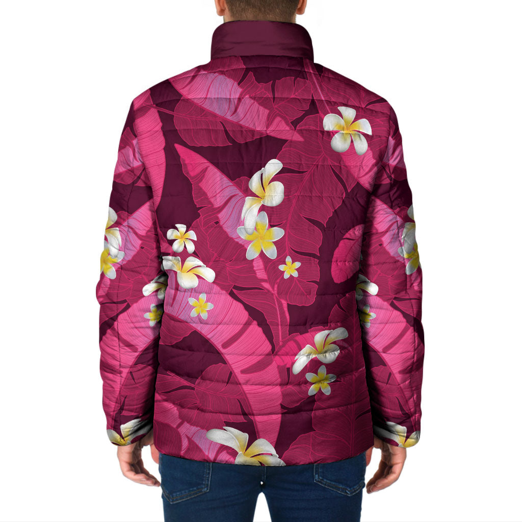 Pink Banana Leaf Hawaii Padded Jacket Lau Maia Plumeria Tropical Summer Vibes LT14 - Polynesian Pride