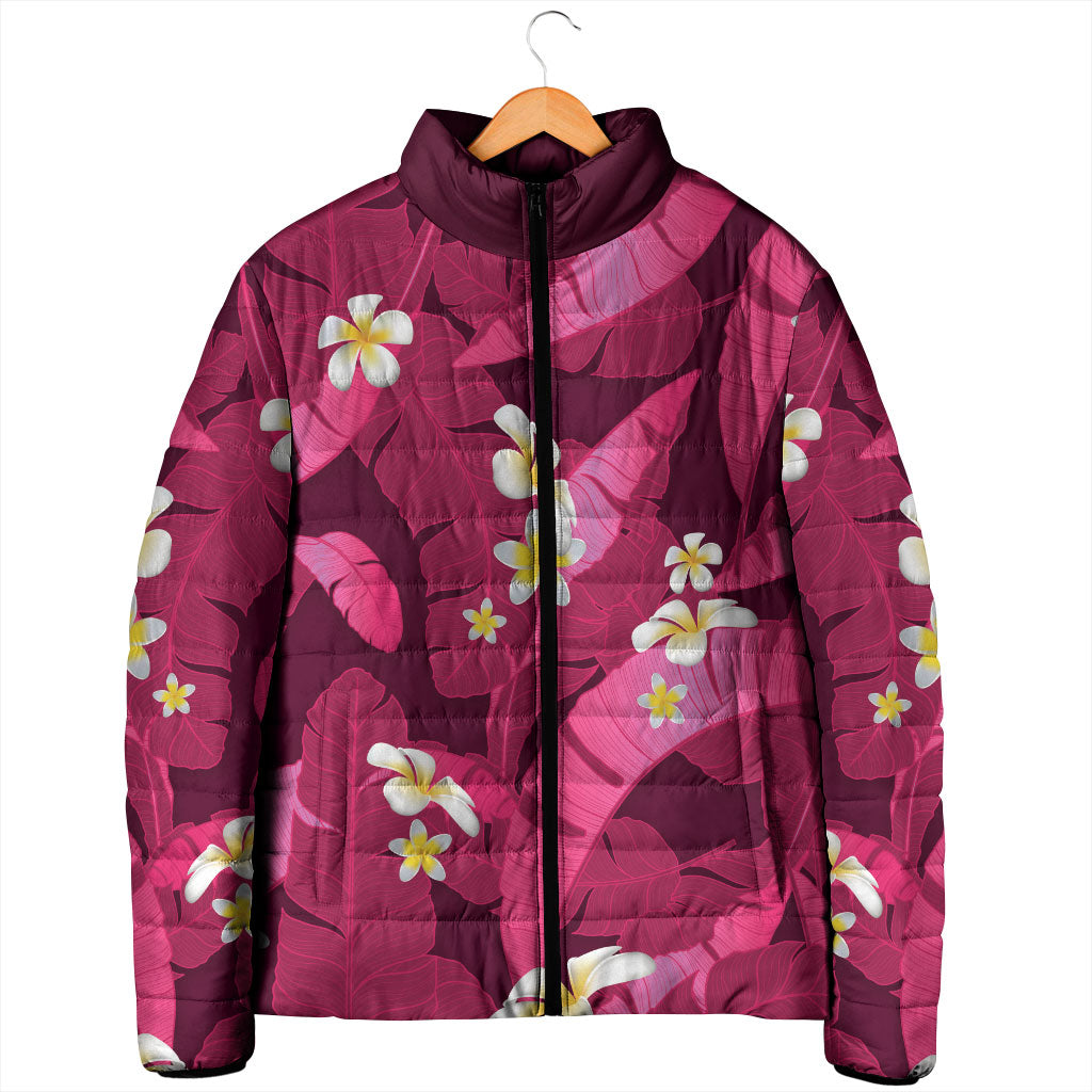 Pink Banana Leaf Hawaii Padded Jacket Lau Maia Plumeria Tropical Summer Vibes LT14 - Polynesian Pride