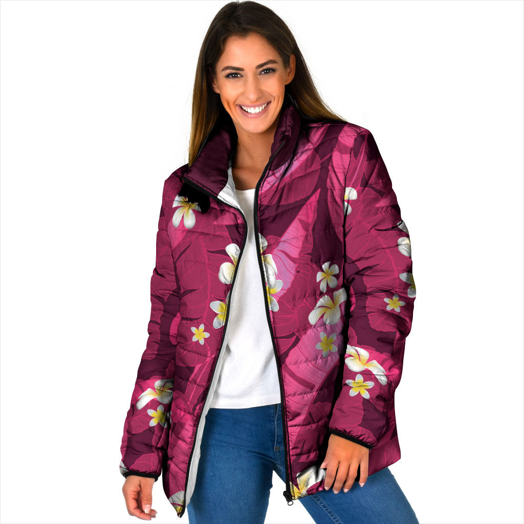 Pink Banana Leaf Hawaii Padded Jacket Lau Maia Plumeria Tropical Summer Vibes LT14 Women Pink - Polynesian Pride