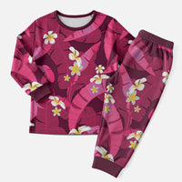 Pink Banana Leaf Hawaii Christmas Pajama Set Lau Maia Plumeria Tropical Summer Vibes