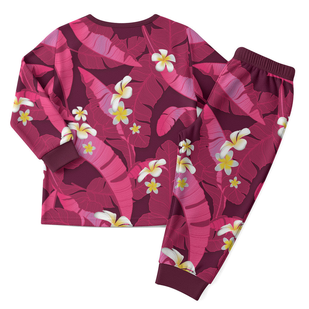 Pink Banana Leaf Hawaii Christmas Pajama Set Lau Maia Plumeria Tropical Summer Vibes