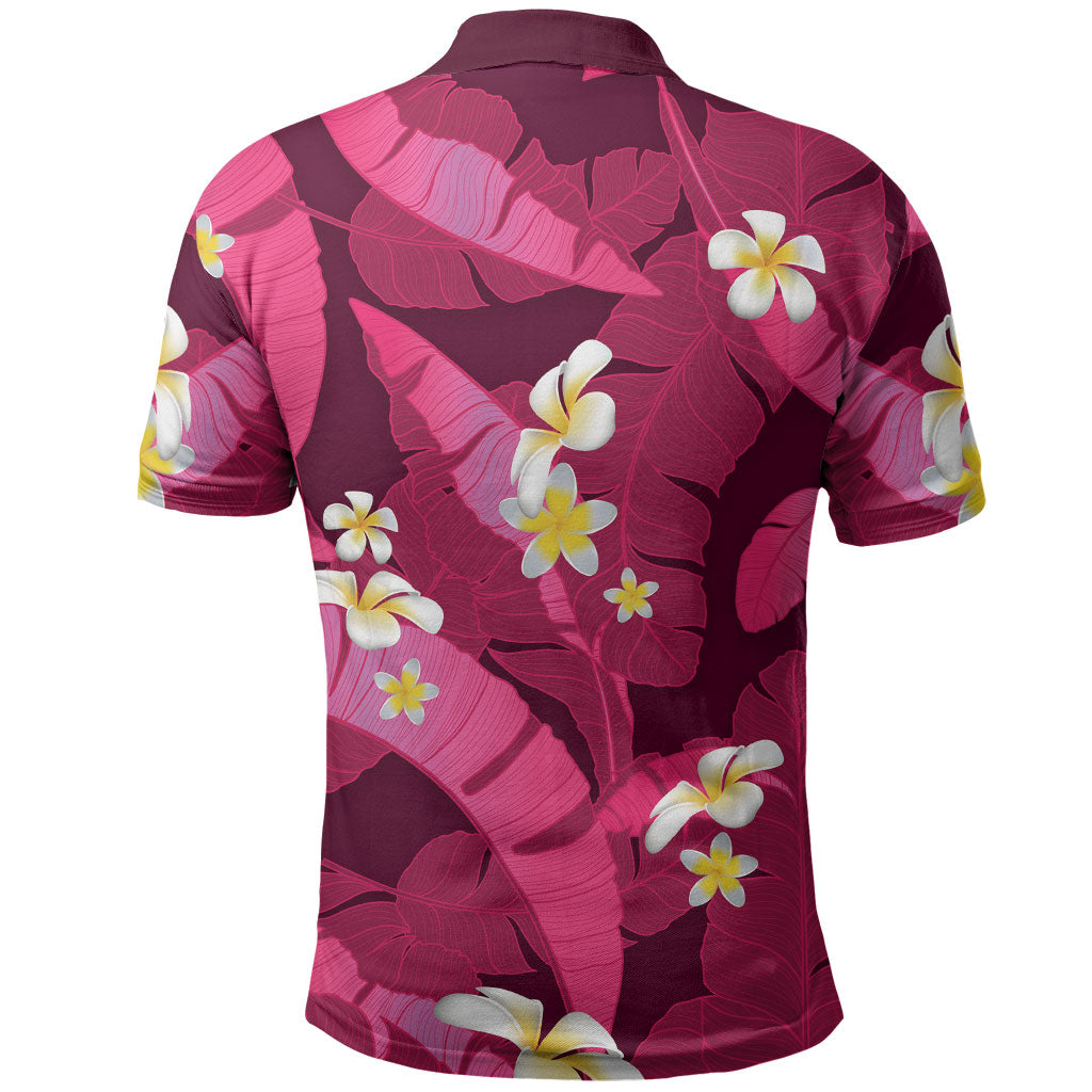 Pink Banana Leaf Hawaii Polo Shirt Lau Maia Plumeria Tropical Summer Vibes LT14 - Polynesian Pride