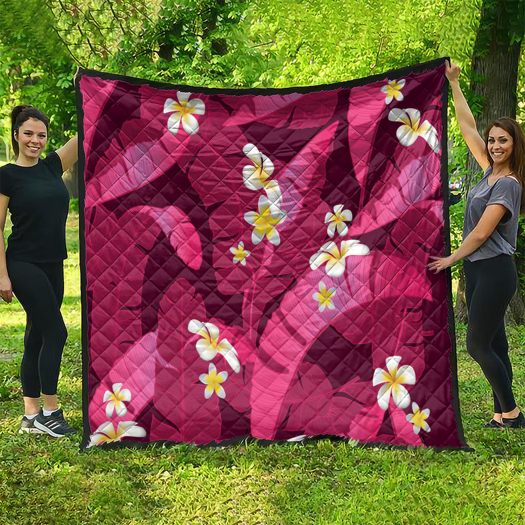 Pink Banana Leaf Hawaii Quilt Lau Maia Plumeria Tropical Summer Vibes LT14 - Polynesian Pride