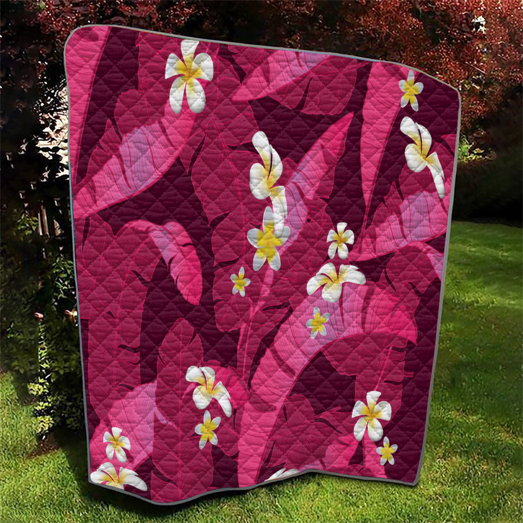 Pink Banana Leaf Hawaii Quilt Lau Maia Plumeria Tropical Summer Vibes LT14 - Polynesian Pride