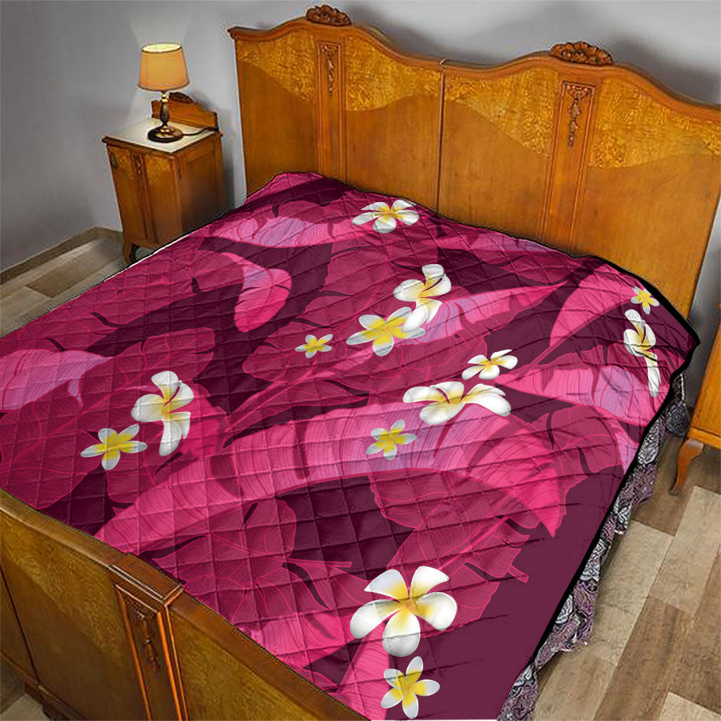 Pink Banana Leaf Hawaii Quilt Lau Maia Plumeria Tropical Summer Vibes LT14 - Polynesian Pride