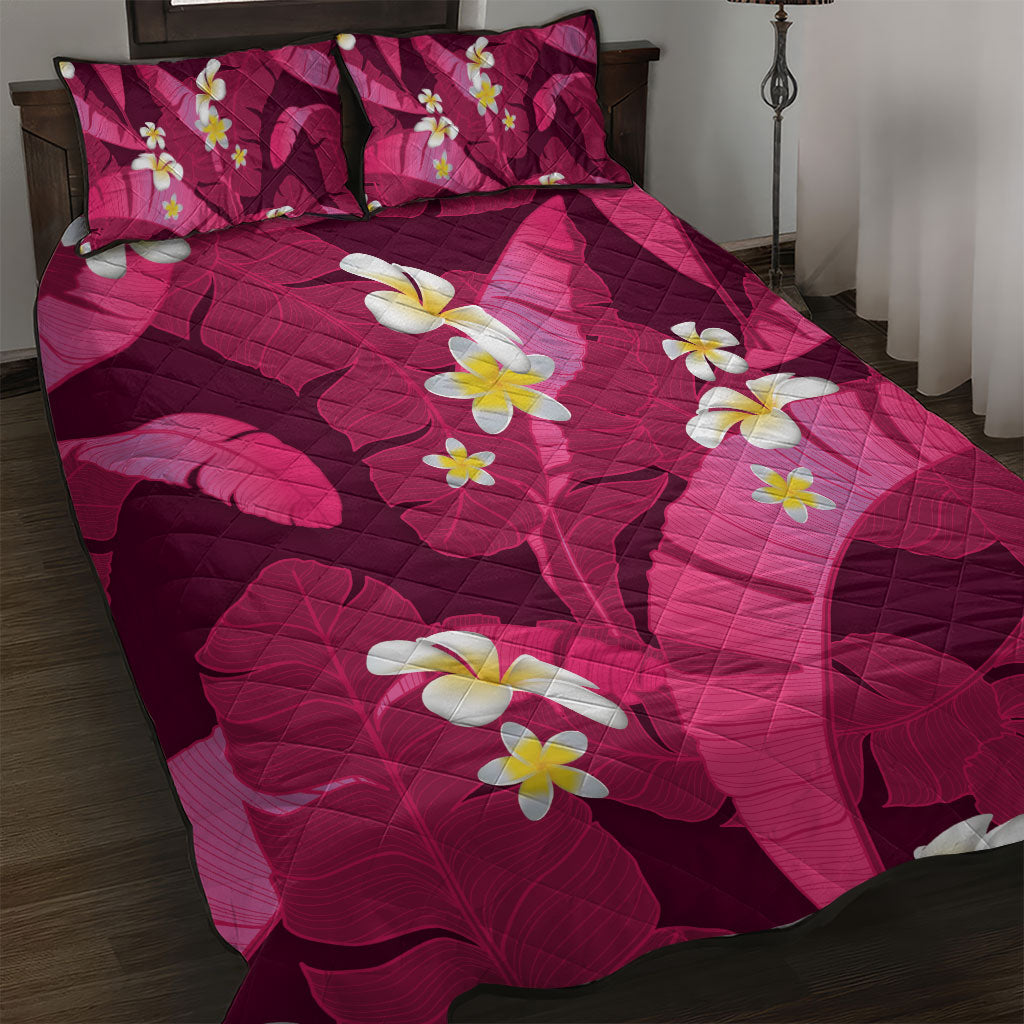 Pink Banana Leaf Hawaii Quilt Bed Set Lau Maia Plumeria Tropical Summer Vibes LT14 Pink - Polynesian Pride