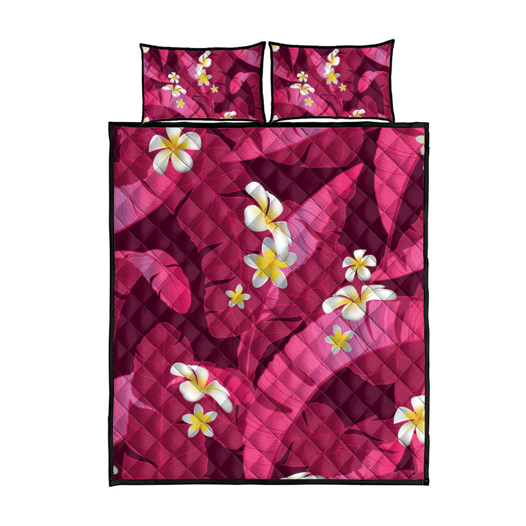 Pink Banana Leaf Hawaii Quilt Bed Set Lau Maia Plumeria Tropical Summer Vibes LT14 - Polynesian Pride
