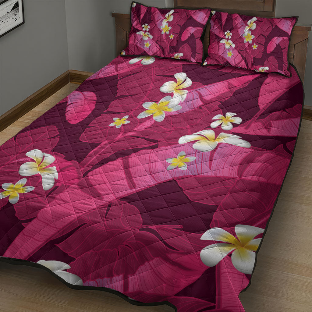 Pink Banana Leaf Hawaii Quilt Bed Set Lau Maia Plumeria Tropical Summer Vibes LT14 - Polynesian Pride