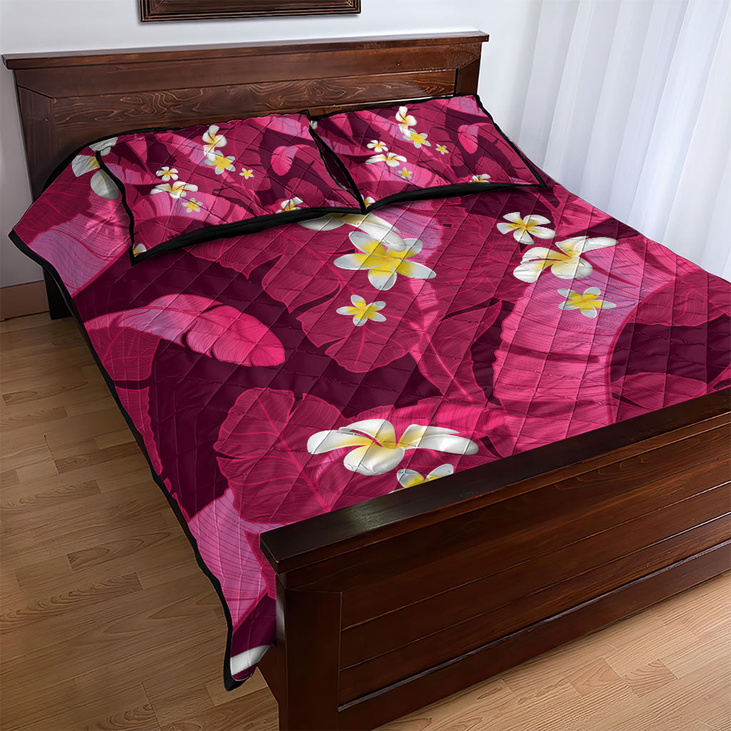 Pink Banana Leaf Hawaii Quilt Bed Set Lau Maia Plumeria Tropical Summer Vibes LT14 - Polynesian Pride