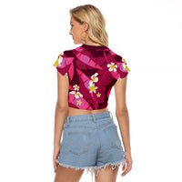 Pink Banana Leaf Hawaii Raglan Cropped T Shirt Lau Maia Plumeria Tropical Summer Vibes LT14 - Polynesian Pride