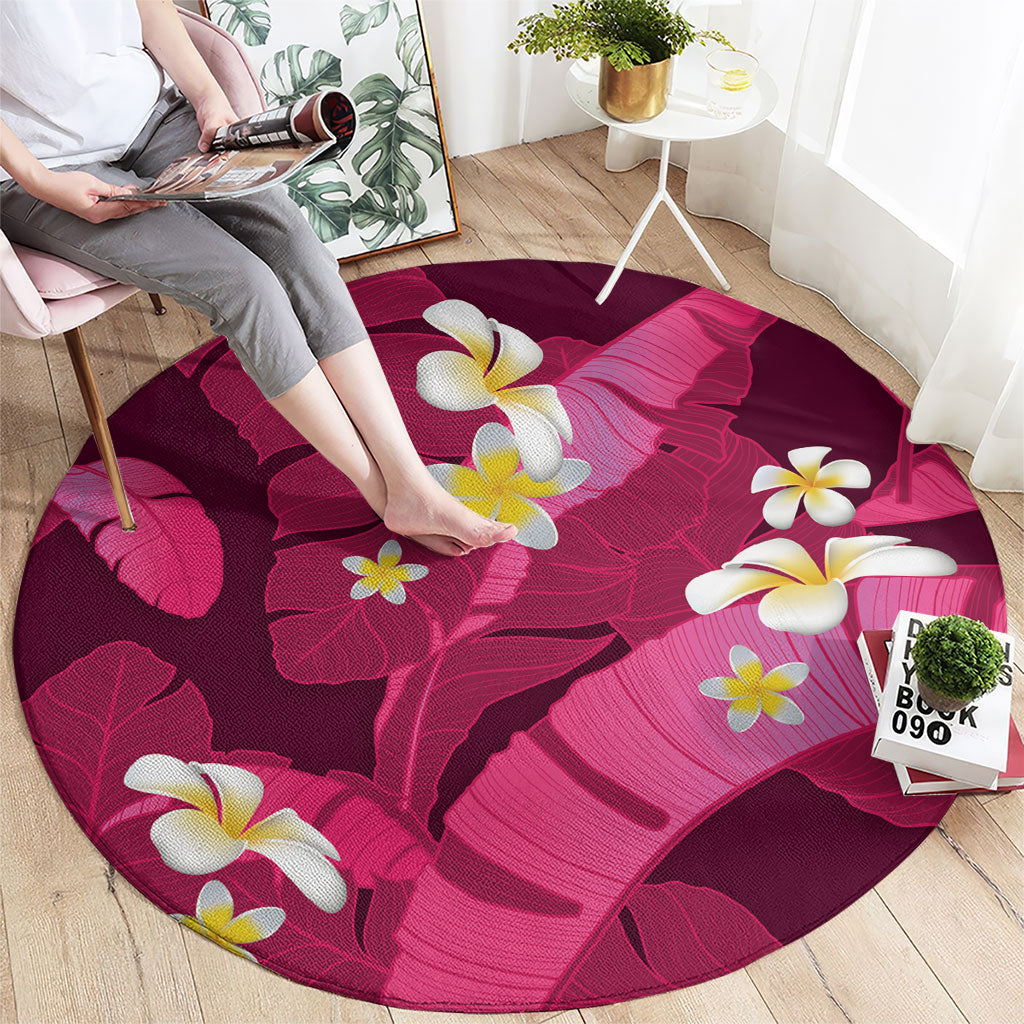 Pink Banana Leaf Hawaii Round Carpet Lau Maia Plumeria Tropical Summer Vibes LT14 - Polynesian Pride