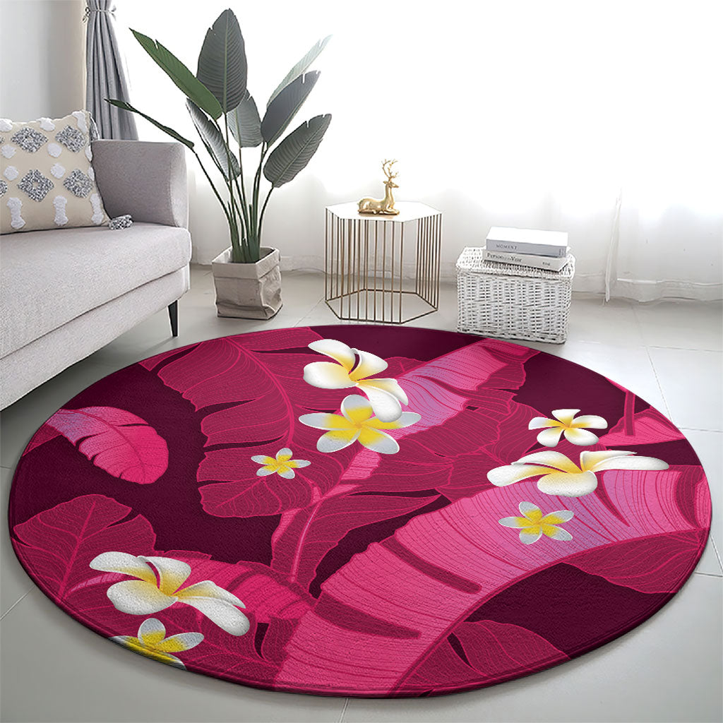 Pink Banana Leaf Hawaii Round Carpet Lau Maia Plumeria Tropical Summer Vibes LT14 - Polynesian Pride
