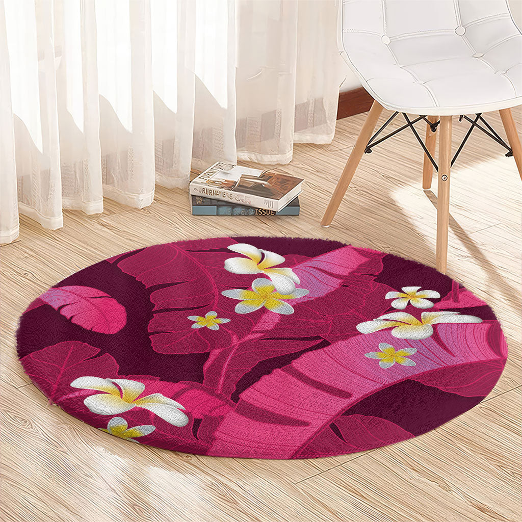 Pink Banana Leaf Hawaii Round Carpet Lau Maia Plumeria Tropical Summer Vibes LT14 - Polynesian Pride