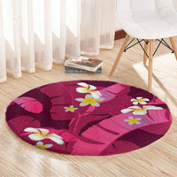 Pink Banana Leaf Hawaii Round Carpet Lau Maia Plumeria Tropical Summer Vibes LT14 - Polynesian Pride