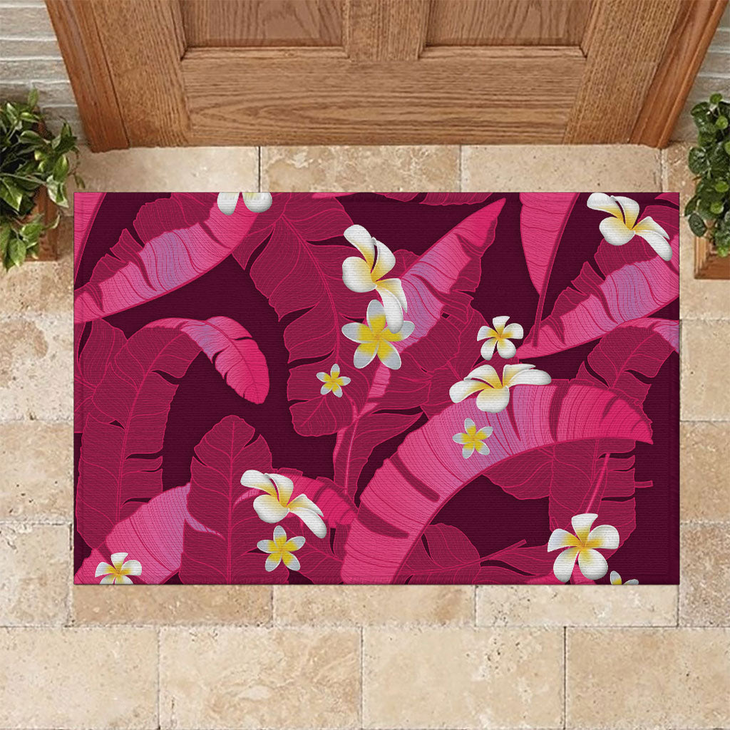 Pink Banana Leaf Hawaii Rubber Doormat Lau Maia Plumeria Tropical Summer Vibes LT14 Pink - Polynesian Pride