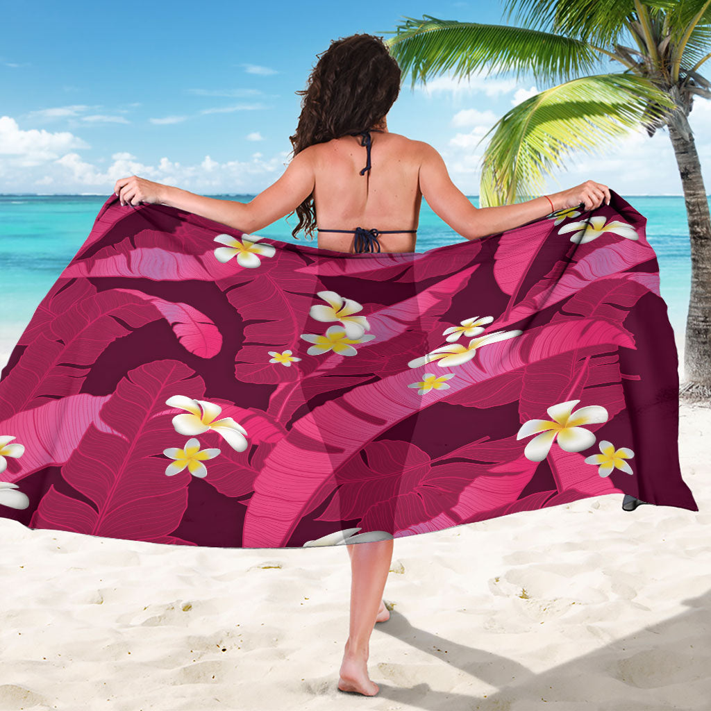 Pink Banana Leaf Hawaii Sarong Lau Maia Plumeria Tropical Summer Vibes LT14 - Polynesian Pride