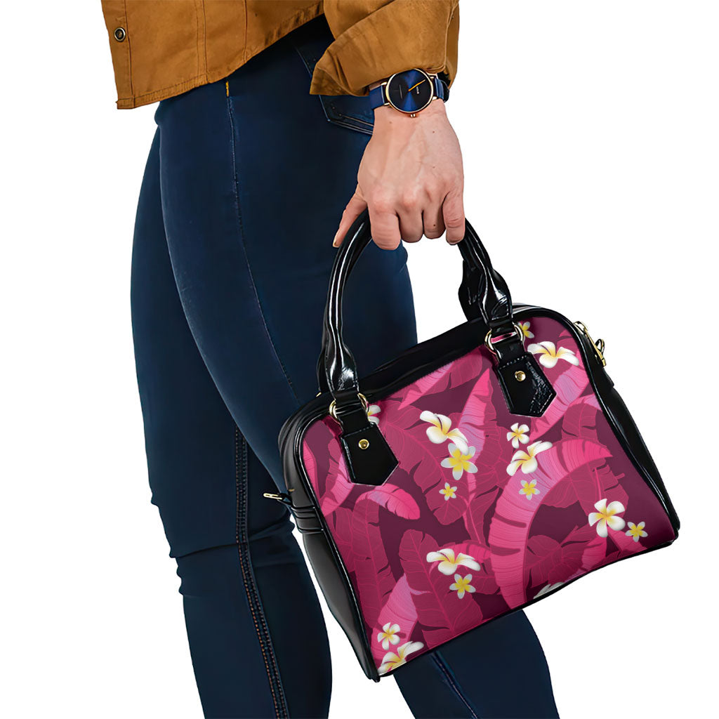 Pink Banana Leaf Hawaii Shoulder Handbag Lau Maia Plumeria Tropical Summer Vibes LT14 - Polynesian Pride