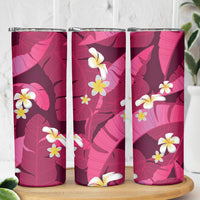 Pink Banana Leaf Hawaii Skinny Tumbler Lau Maia Plumeria Tropical Summer Vibes LT14 - Polynesian Pride