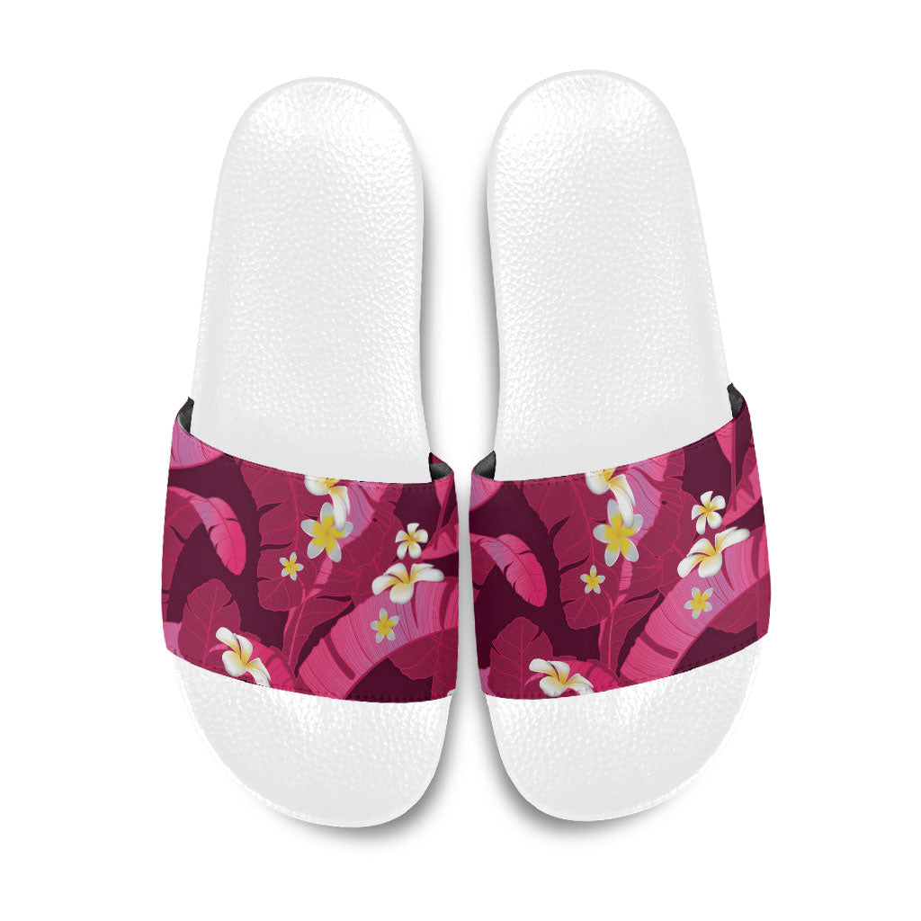 Pink Banana Leaf Hawaii Slide Sandals Lau Maia Plumeria Tropical Summer Vibes LT14 Pink - Polynesian Pride