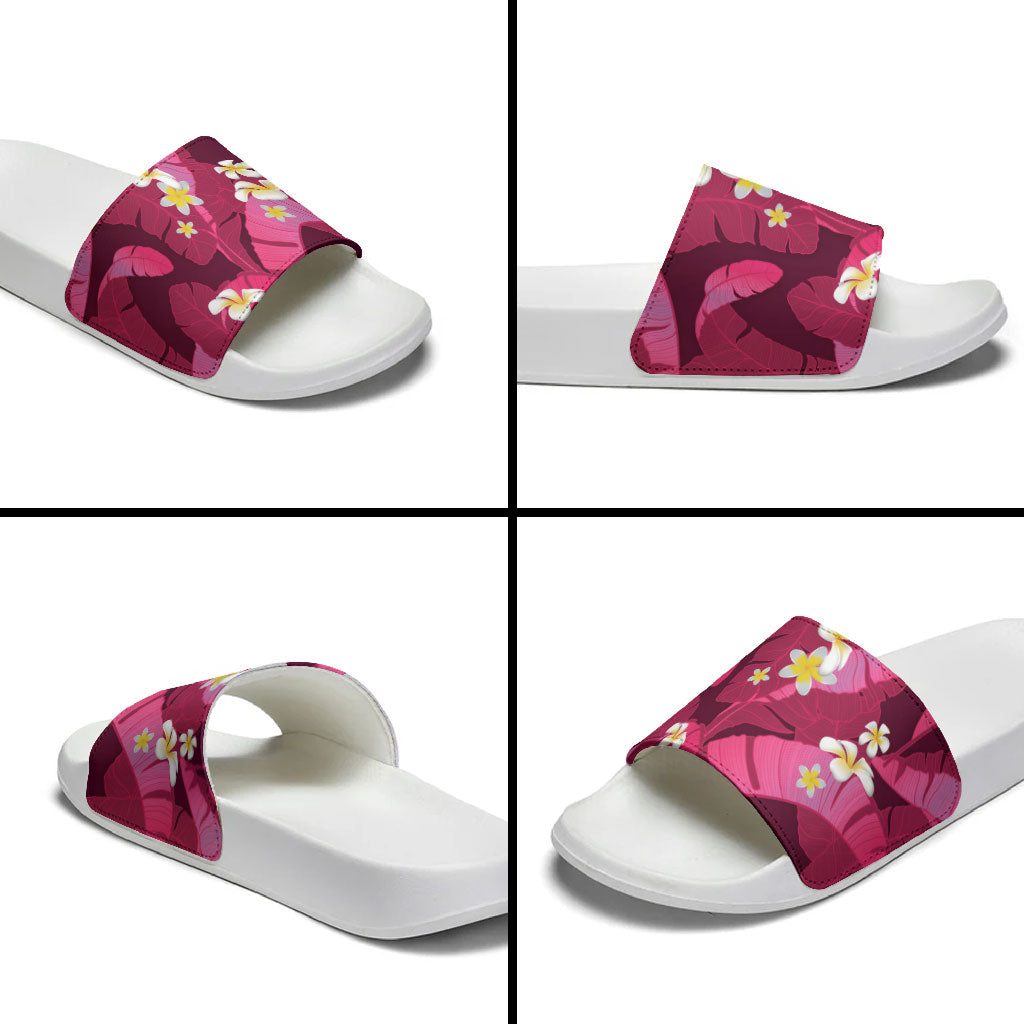 Pink Banana Leaf Hawaii Slide Sandals Lau Maia Plumeria Tropical Summer Vibes LT14 - Polynesian Pride