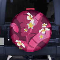 Pink Banana Leaf Hawaii Spare Tire Cover Lau Maia Plumeria Tropical Summer Vibes LT14 No hole Pink - Polynesian Pride