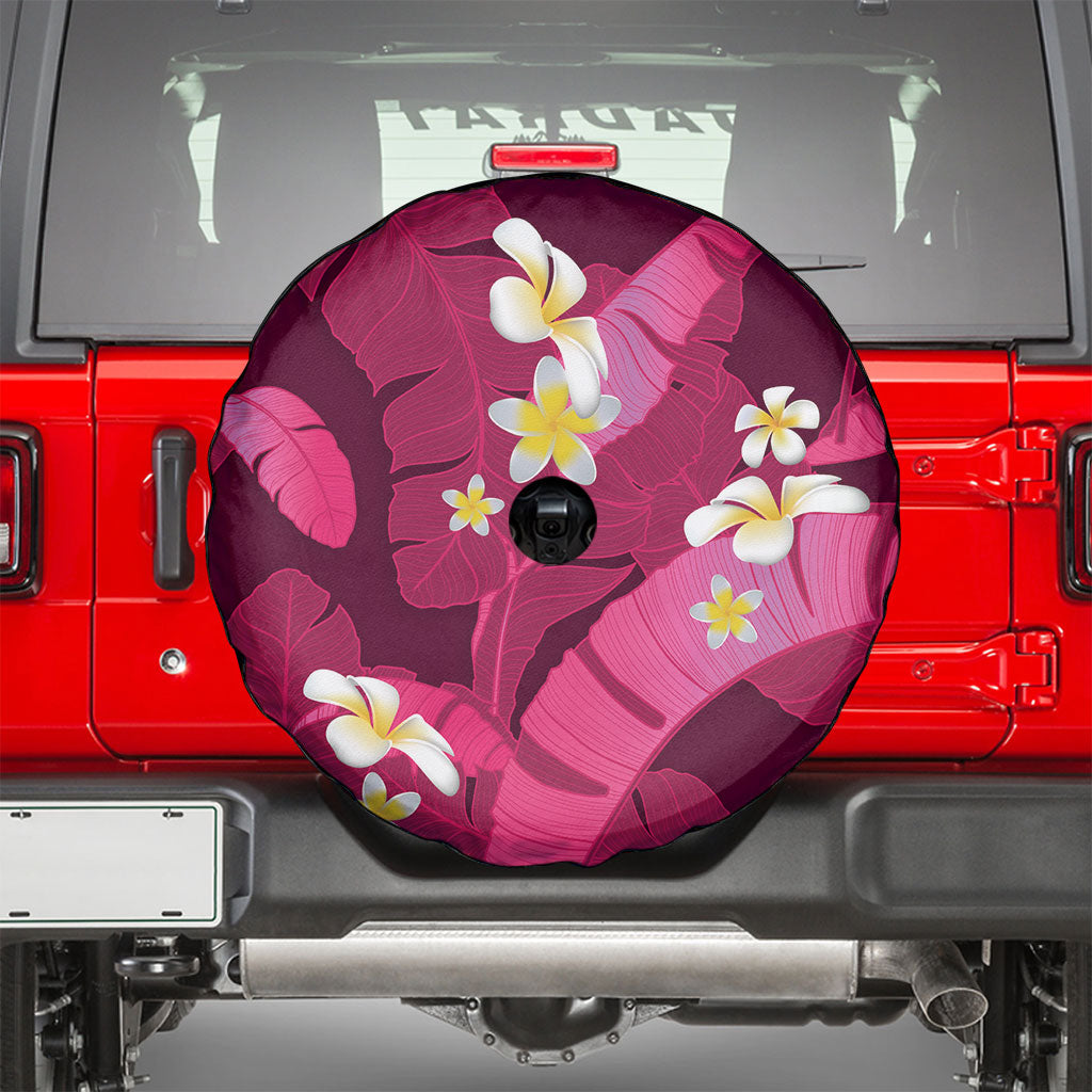Pink Banana Leaf Hawaii Spare Tire Cover Lau Maia Plumeria Tropical Summer Vibes LT14 - Polynesian Pride