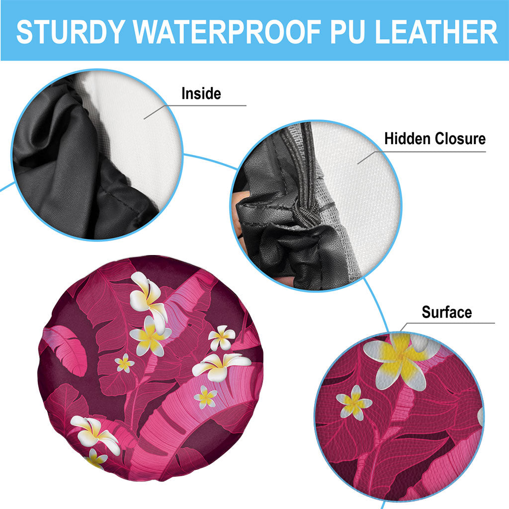 Pink Banana Leaf Hawaii Spare Tire Cover Lau Maia Plumeria Tropical Summer Vibes LT14 - Polynesian Pride