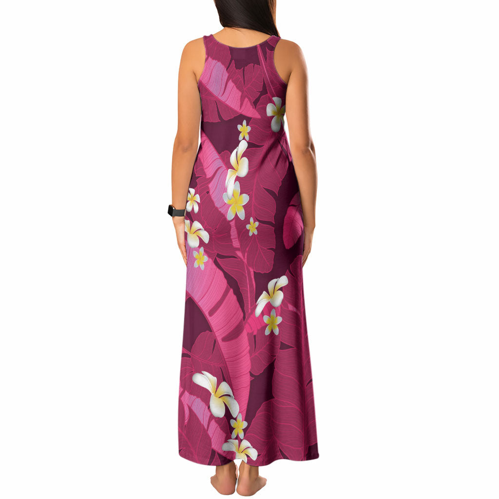 Pink Banana Leaf Hawaii Tank Maxi Dress Lau Maia Plumeria Tropical Summer Vibes LT14 - Polynesian Pride