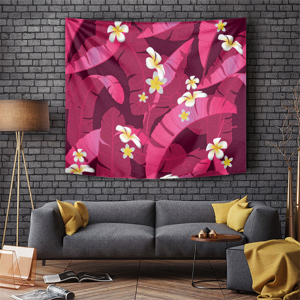 Pink Banana Leaf Hawaii Tapestry Lau Maia Plumeria Tropical Summer Vibes LT14 Pink - Polynesian Pride
