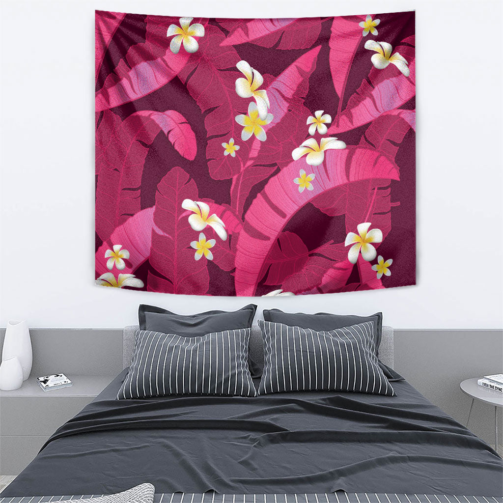 Pink Banana Leaf Hawaii Tapestry Lau Maia Plumeria Tropical Summer Vibes LT14 - Polynesian Pride
