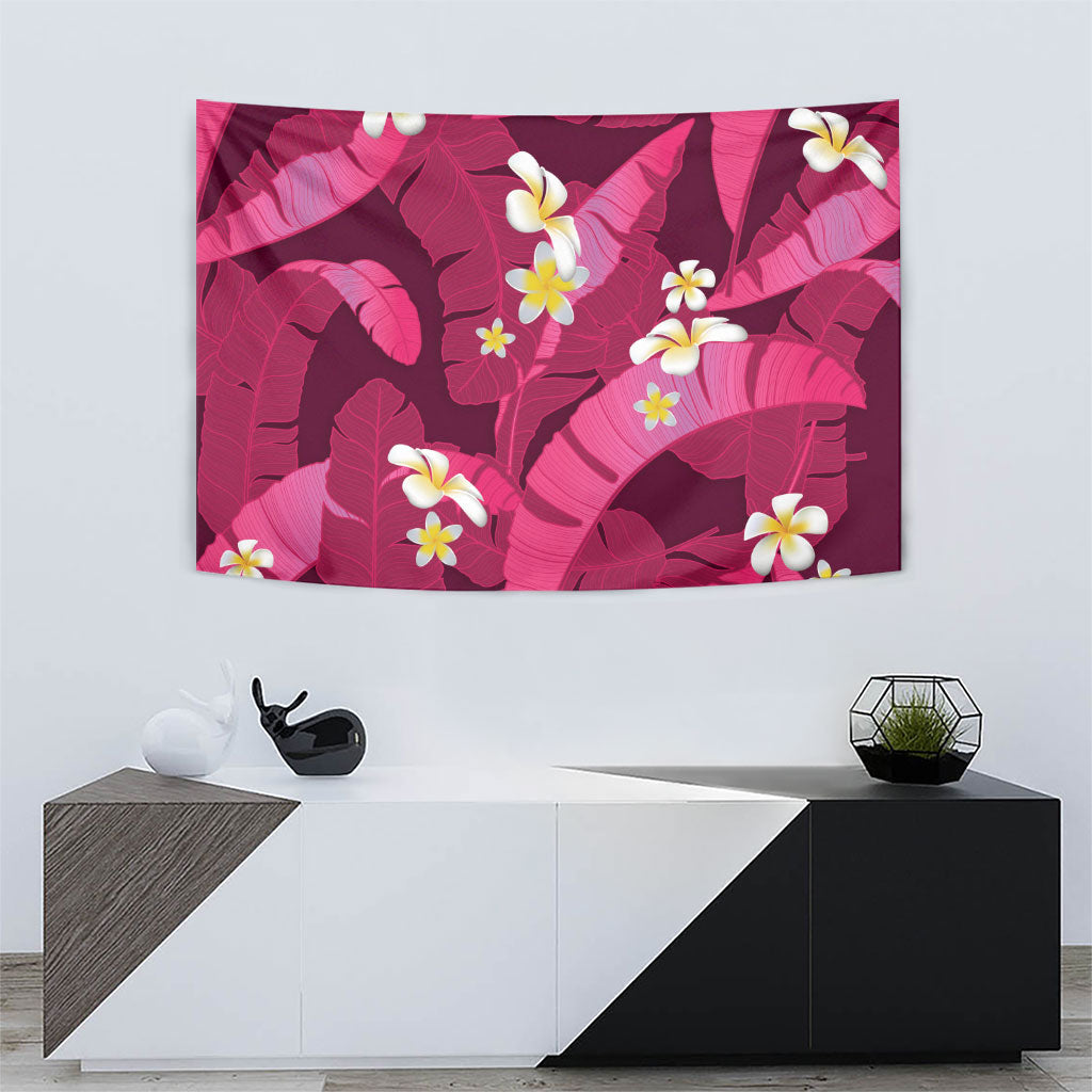 Pink Banana Leaf Hawaii Tapestry Lau Maia Plumeria Tropical Summer Vibes LT14 - Polynesian Pride
