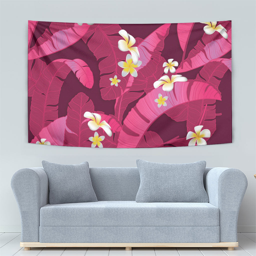 Pink Banana Leaf Hawaii Tapestry Lau Maia Plumeria Tropical Summer Vibes LT14 - Polynesian Pride