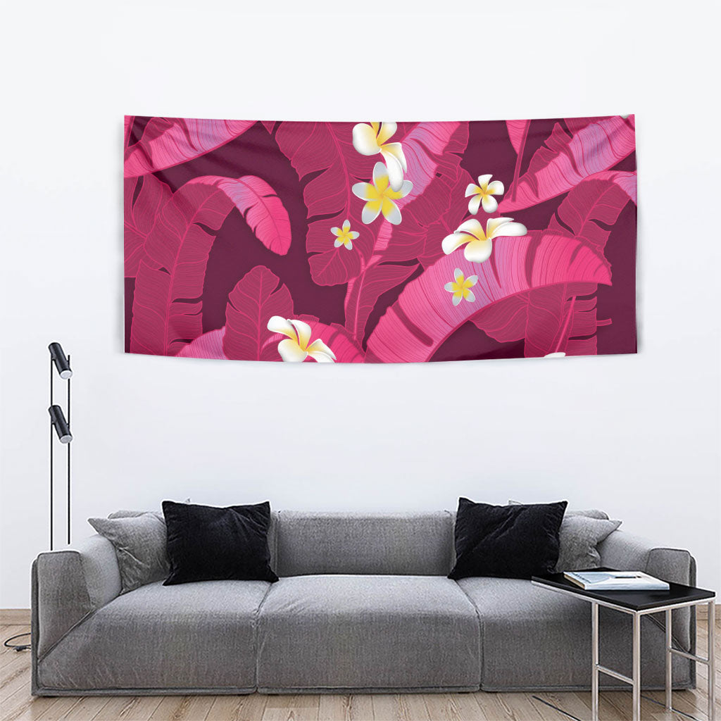 Pink Banana Leaf Hawaii Tapestry Lau Maia Plumeria Tropical Summer Vibes LT14 - Polynesian Pride