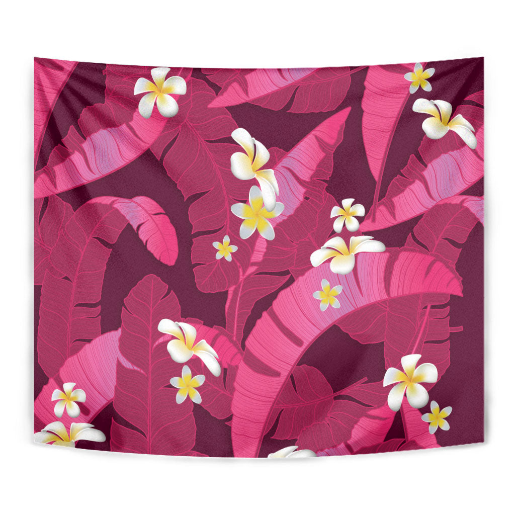 Pink Banana Leaf Hawaii Tapestry Lau Maia Plumeria Tropical Summer Vibes LT14 - Polynesian Pride