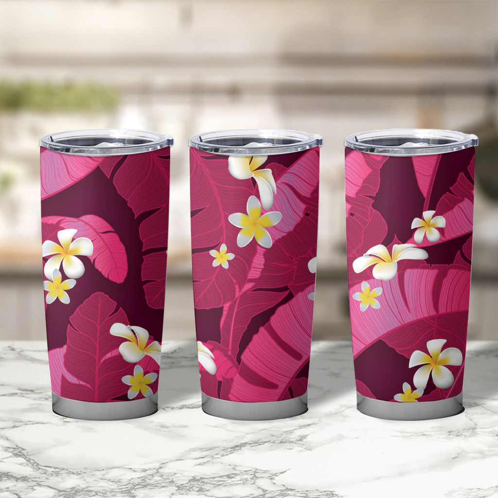 Pink Banana Leaf Hawaii Tumbler Cup Lau Maia Plumeria Tropical Summer Vibes LT14 - Polynesian Pride