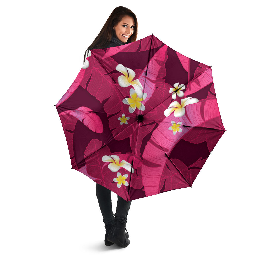 Pink Banana Leaf Hawaii Umbrella Lau Maia Plumeria Tropical Summer Vibes LT14 - Polynesian Pride