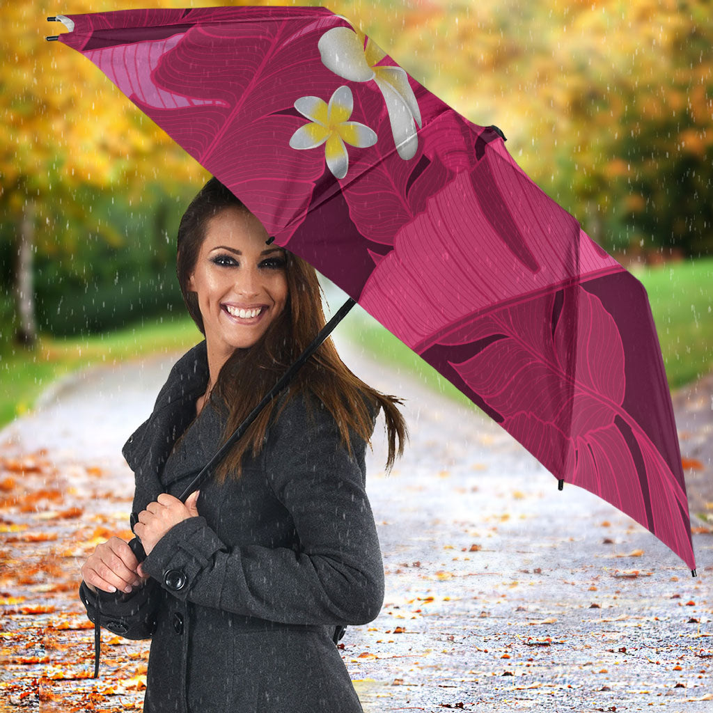 Pink Banana Leaf Hawaii Umbrella Lau Maia Plumeria Tropical Summer Vibes LT14 - Polynesian Pride