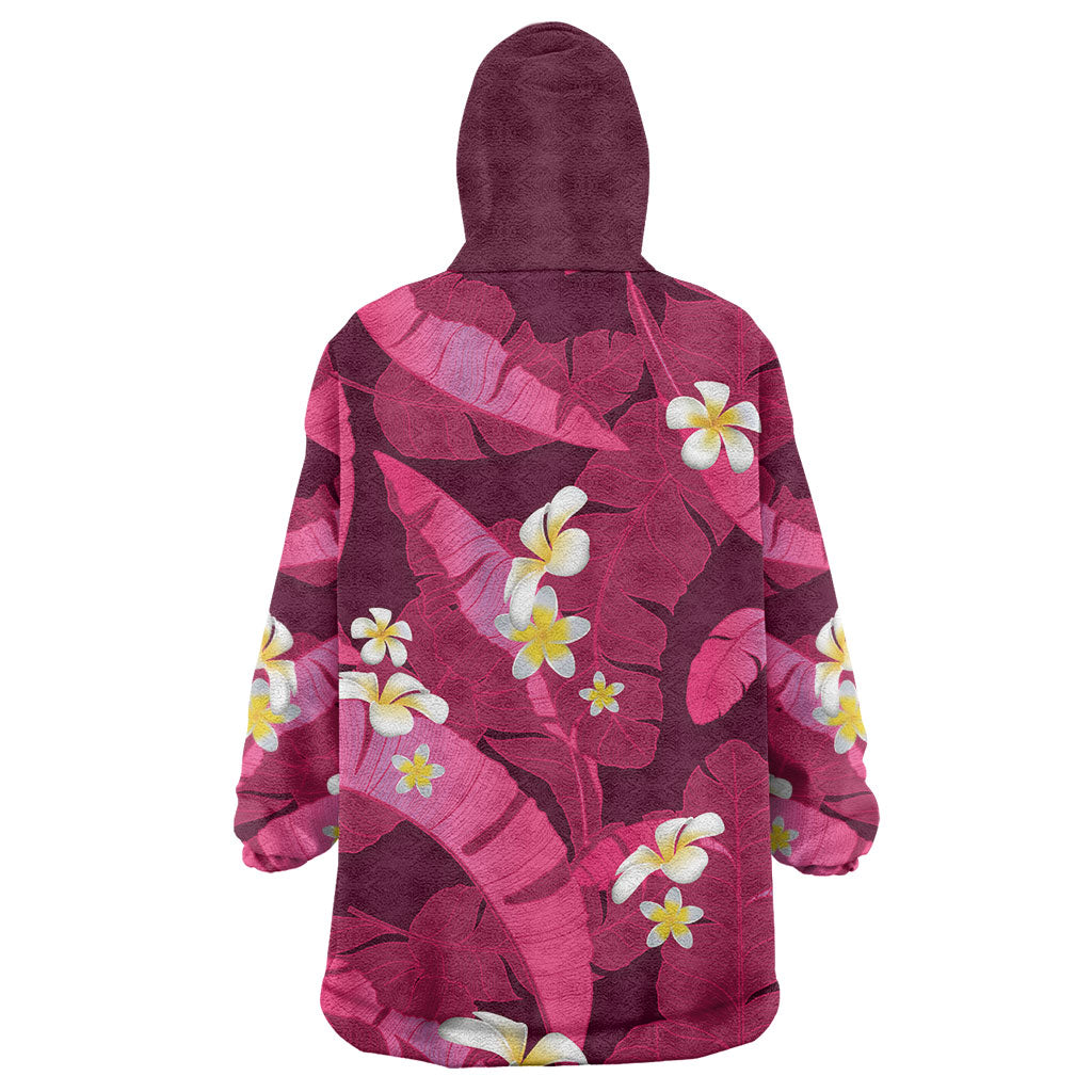 Pink Banana Leaf Hawaii Wearable Blanket Hoodie Lau Maia Plumeria Tropical Summer Vibes LT14 - Polynesian Pride