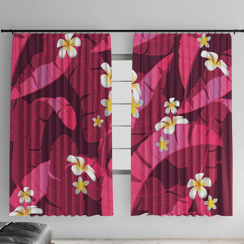 Pink Banana Leaf Hawaii Window Curtain Lau Maia Plumeria Tropical Summer Vibes LT14 With Hooks Pink - Polynesian Pride