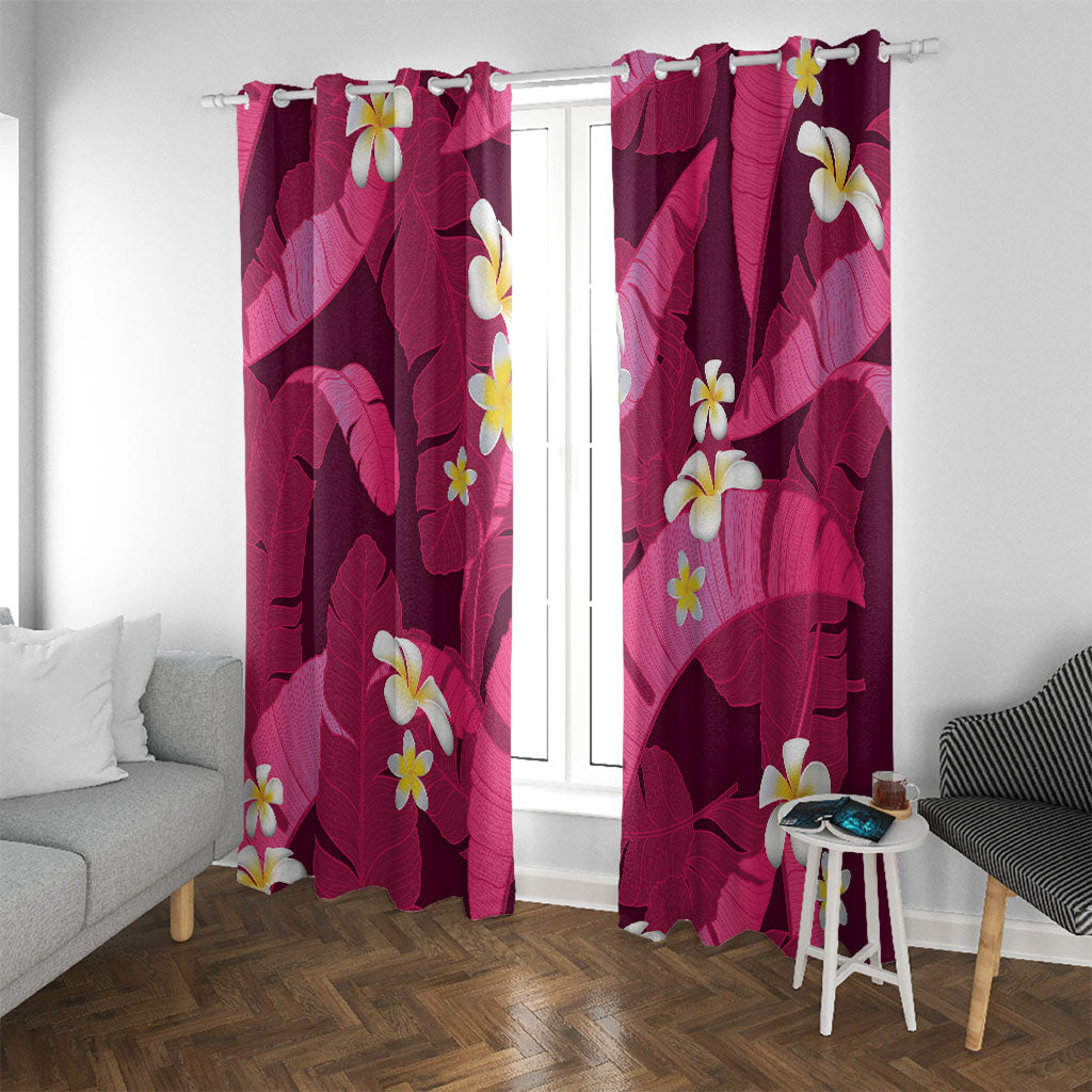 Pink Banana Leaf Hawaii Window Curtain Lau Maia Plumeria Tropical Summer Vibes LT14 With Grommets Pink - Polynesian Pride