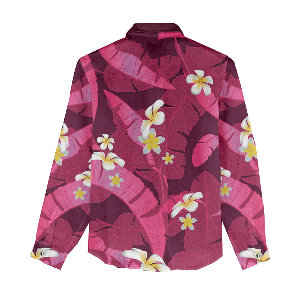 Pink Banana Leaf Hawaii Women Casual Shirt Lau Maia Plumeria Tropical Summer Vibes LT14 - Polynesian Pride