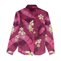 Pink Banana Leaf Hawaii Women Casual Shirt Lau Maia Plumeria Tropical Summer Vibes LT14 - Polynesian Pride