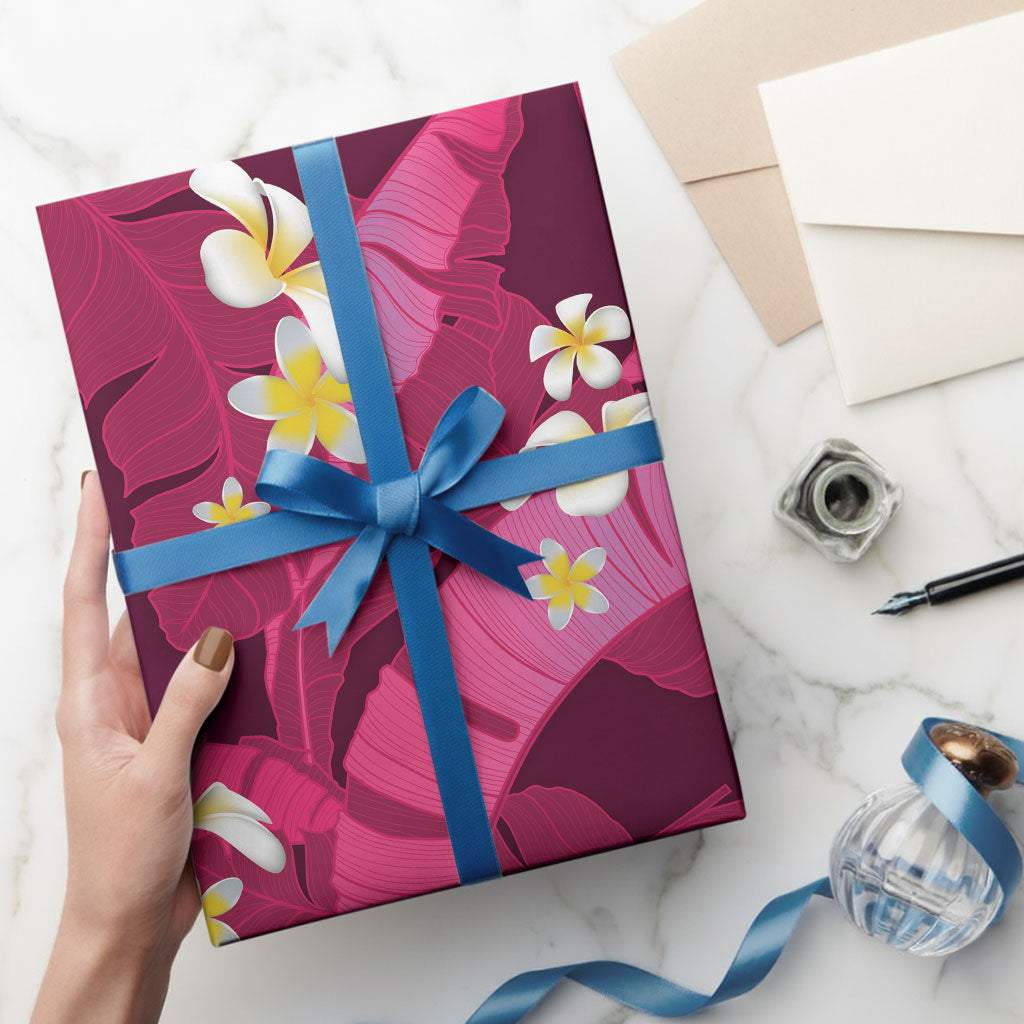 Pink Banana Leaf Hawaii Wrapping Paper Lau Maia Plumeria Tropical Summer Vibes LT14 - Polynesian Pride